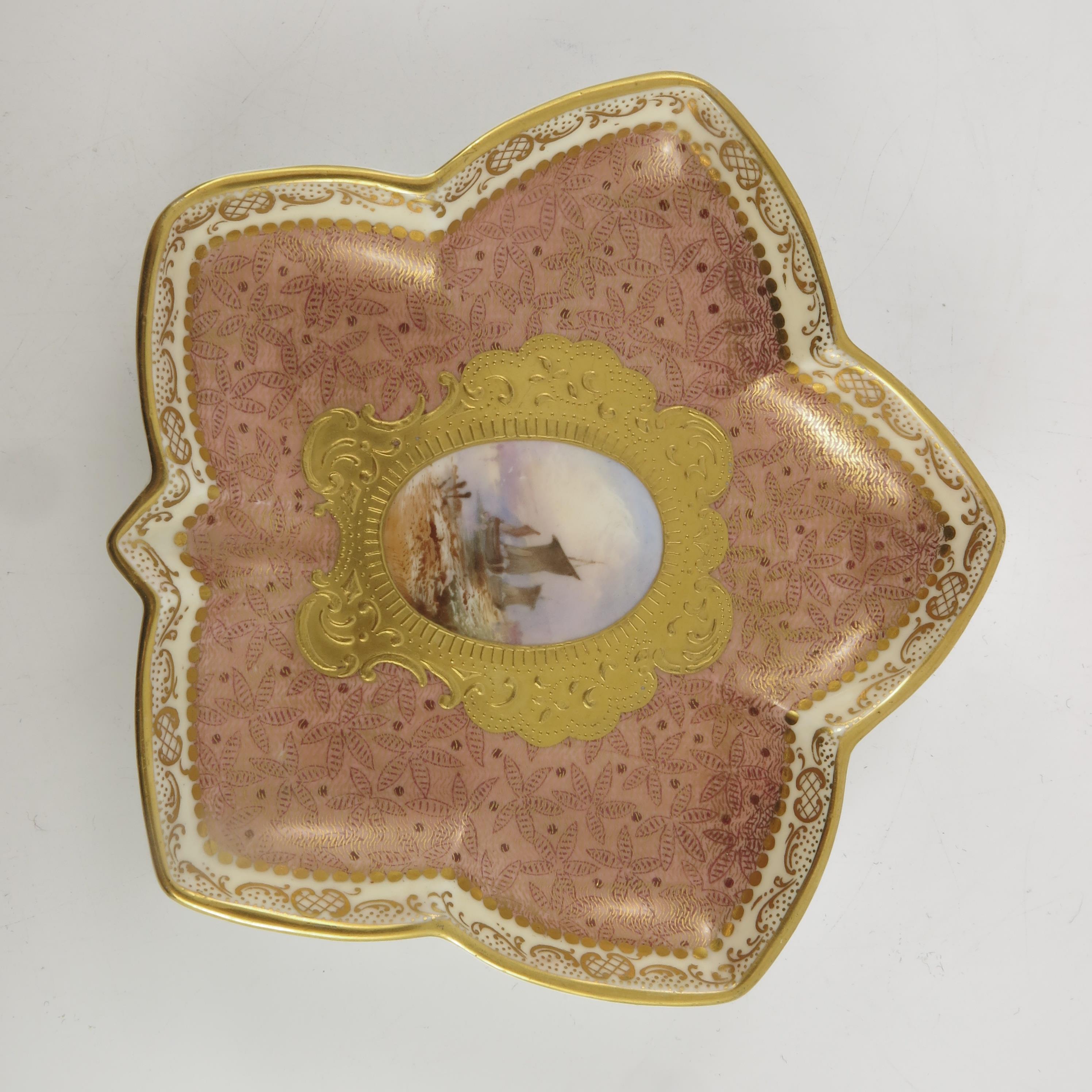 A Coalport marine painted leaf dish - Image 3 of 6