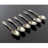 A set of six French 19th century pewter spoons, fl
