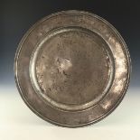 A 17th century pewter charger, marked WP circa 169