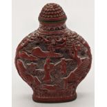 An early 20th century Chinese red lacquer scent bottle, H.6.5cm