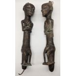 A pair of 19th century Benin tribal bronze figures, male and female, H.34.5cm