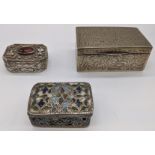 A Continental silver box, stamped 800, L.8cm, together with an enamelled silver box, unmarked, toget