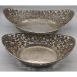 Two early 20th century Colonial Javanese silver pierced oval offering bowls, Yogyakarta,