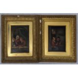 A pair of late 19th century Continental figural scenes, oils on panel, H.23cm W.16.5cm