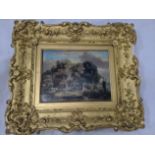 Early 20th century British School, a Bucolic landscape scene, oil on board, elaborate gilt frame,