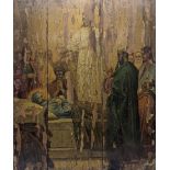 Late 19th/early 20th century Continental oil on panel of Christ looking down upon the deceased, H.