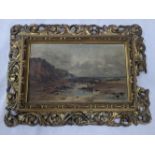 19th century British School, Sussex beach scene, oil on panel, scrolling and pierced giltwood frame,