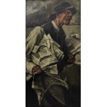 After Giovanni Baldini (Italian, 1842-1931), Newspaper Man in Paris, oil on board, H.90cm W.46cm