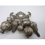 A South American silver rattle, 635g, total width 20cm