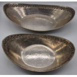 Two Colonial Javanese silver oval offering bowls, probably Yogyakarta, early 20th century,