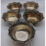 Five Indonesian Yogyakarta silver bowls, Indonesia 1930s, 508g, D.12cm