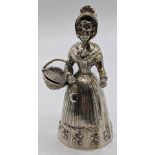 A late 19th/early 20th century silver import table bell in the form of a Continental maiden, Hanau