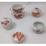 A Chinese early 20th century 6 piece collection of porcelain decorated with dogs of fo and fish,