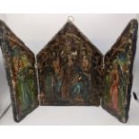 A rare 15th or 16th century Continental triptych icon, H.26cm W.19cm W.39cm