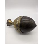 An Indian Islamic Mughal coconut hookah base with brass mounts, India, H.13cm