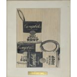 Pietro Psair (1936-2004), A still life Campbells, 1979, monochrome print on bleached fruitwood,