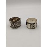 Two Chinese export silver napkin rings, decorated with character marks and dragon, 63g