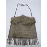 An early 20th century silver mesh handbag, mounted with blue stones, marks for Steinhart & Co.,