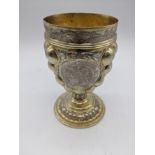 A German silver gilt goblet, probably Hanau, stamped 930 to interior of stem, 128g, H.11cm