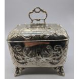 A 19th century Continental silver caddy, repousse embossed, gilt interior, 415g, H.10cm W.12cm