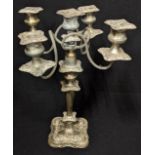 A 19th century silver plated four branch candelabra