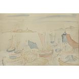 Stanley Grimm (1891-1966), Coastal Harbour Town, ink with watercolour, signed and dated 1937 to
