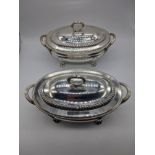 A pair of George III silver sauce tureens, twin handles, raised on four paw feet, hallmarked London,
