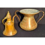 A large Middle Eastern copper pot H.31cm, together with a Middle Eastern copper teapot, H.33cm