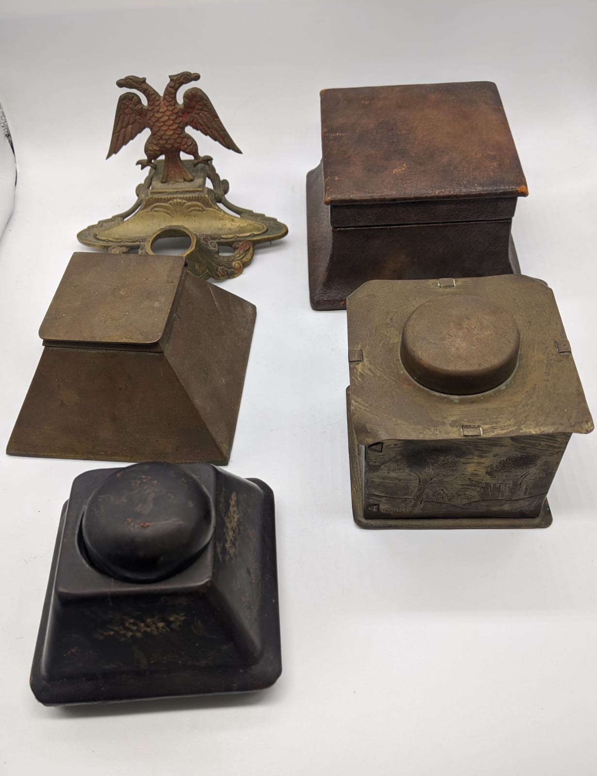 Apollo Studios, New York, an Arts and Crafts inkwell, stamped to base, together with four other