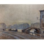 Francesco Gibelli (Italian, 1890-1978), Milano,ponte sul naviglio, oil on canvas laid on board,
