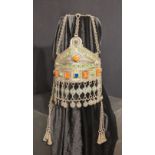 A rare Moroccan or Algerian Berber Islamic silver and coral wedding ceremonial crown or bridal