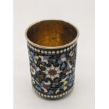 A Faberge Russian silver enamelled shot cup, gilt interior, 65g, H.6cm