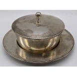 An early 20th century silver caviar dish and tray by Hamilton & Co. of Calcutta, glass liner,