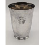 An unusual Continental silver beaker, planished finish, engraved mountain scene to one side, St.