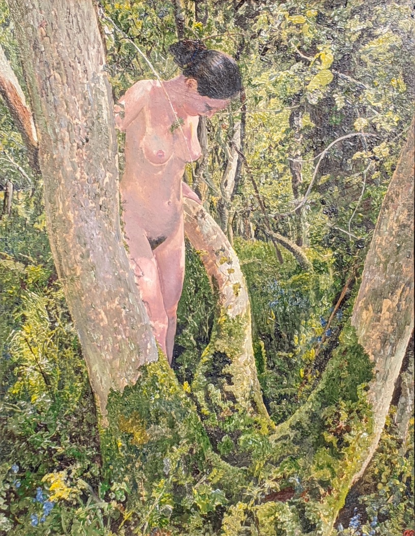 Simon Mouncey (Contemporary British), Georgina, Uplerne Woods, Dorset, 2012, oil on paper laid on