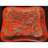 A Chinese carved red lacquer tray, 20th century, L