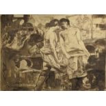 Frank Brangwyn (British, 1867-1956), Blacksmiths, 1905, chalk drawing with watercolour, H.37cm W.