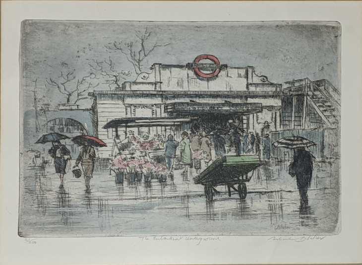 Michael Blaker (1928-2018), The Embankment Underground, aquatint, signed in pencil and numbered 21/