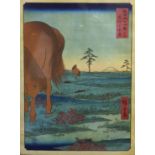 A 19th century Japanese woodblock print of horses, 34cm x 22cm