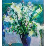 John Brown RSW (Scottish, b.1945), Flowers in the Moonlight, oil on board, signed lower left, H.80cm