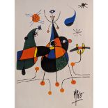After Miro, Surrealist study, lithographic poster, full sheet size H.70cm W.50cm