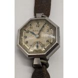 A Rolex ladies Deco wristwatch, octagonal case, subsidiary dial, leather strap, D.2cm