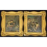 After Murillo, two figural scenes, oil on copper, labels to verso, within giltwood frames, H.20.