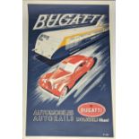 Bugatti automobiles poster, unframed, H.101.5cm W.62.5cm