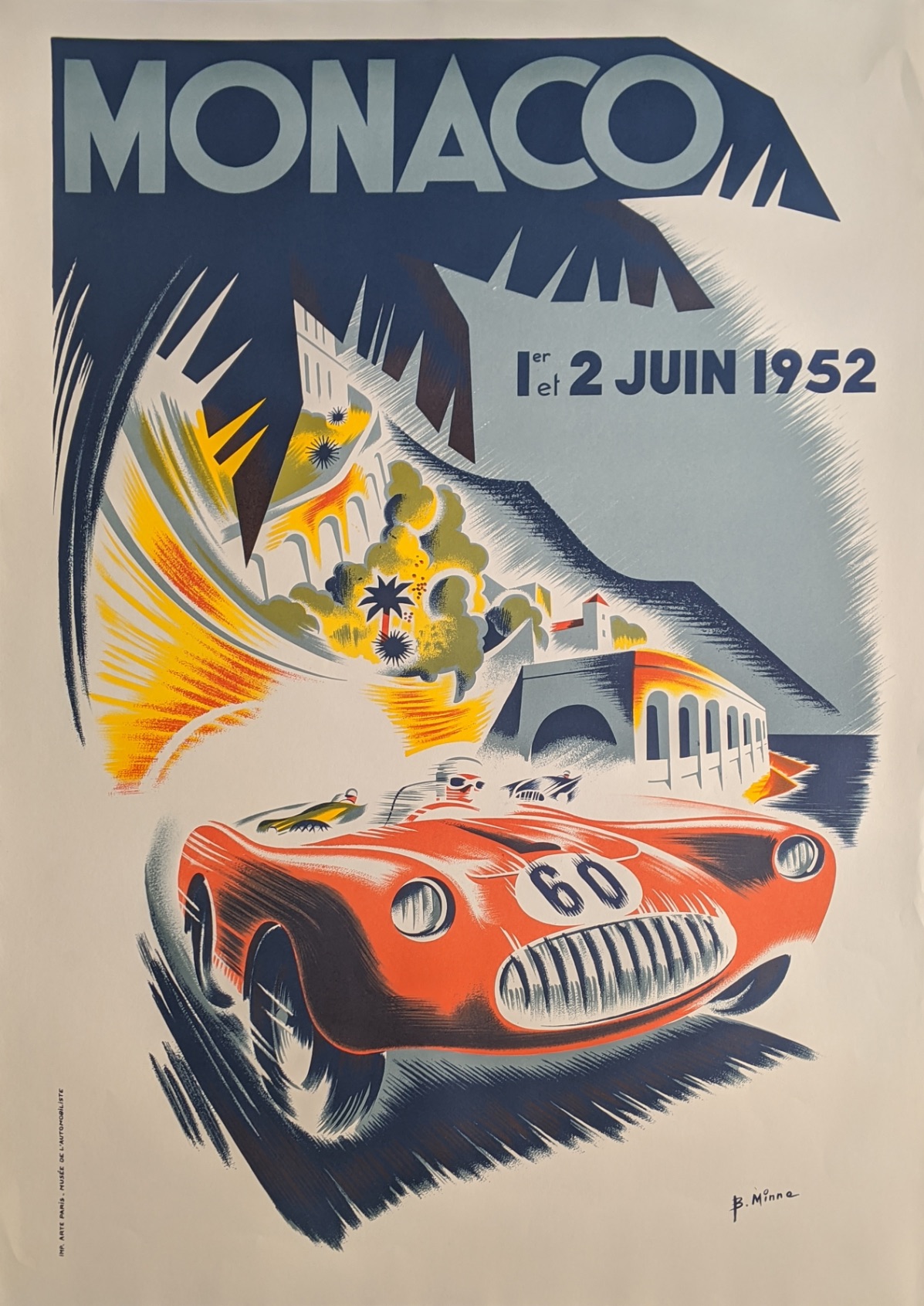 After B.Minne, Monaco Grand Prix poster, full sheet size H.100cm W.68cm