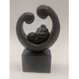 20th century British School, baby within a swirl of Parents, bronze sculpture, indistinct monogram