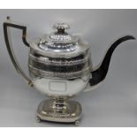 A George III silver coffee pot, etched banded decoration, raised on four ball feet, hallmarked