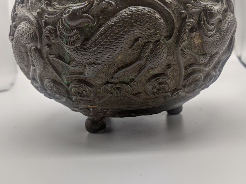 A 19th century Indian bronze ablutions or lota vessel, scrolling decoration depicting animals, - Image 6 of 7