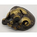 A 19th century Japanese bronze study of a dog, D.8.5cm