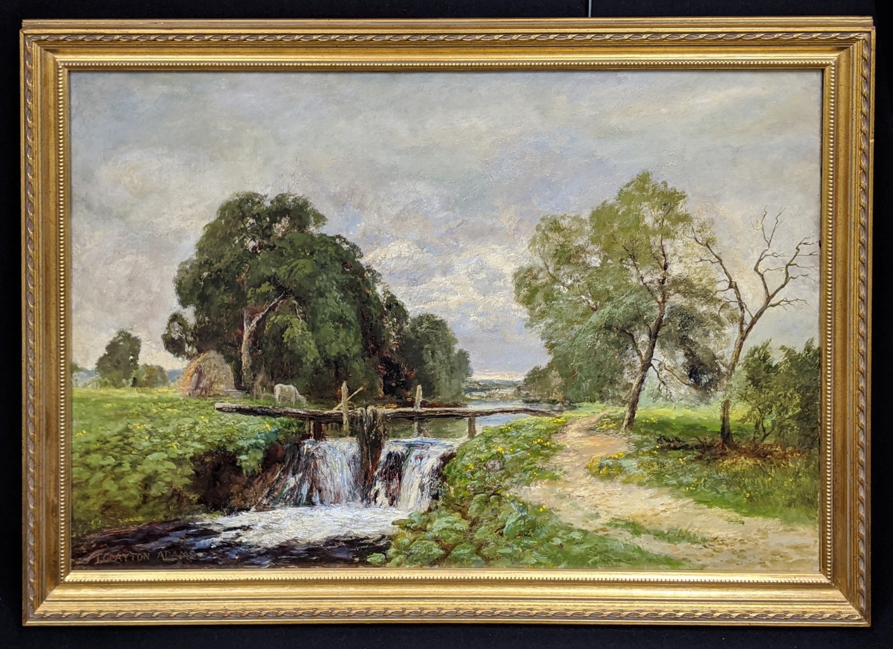 John Clayton Adams (British, 1840-1906), a country landscape scene, oil on canvas, signed lower - Image 2 of 3